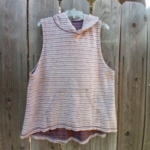 Free People Sweater Hoodie Oversized M Sleeveless Pink Striped Pullover Pockets